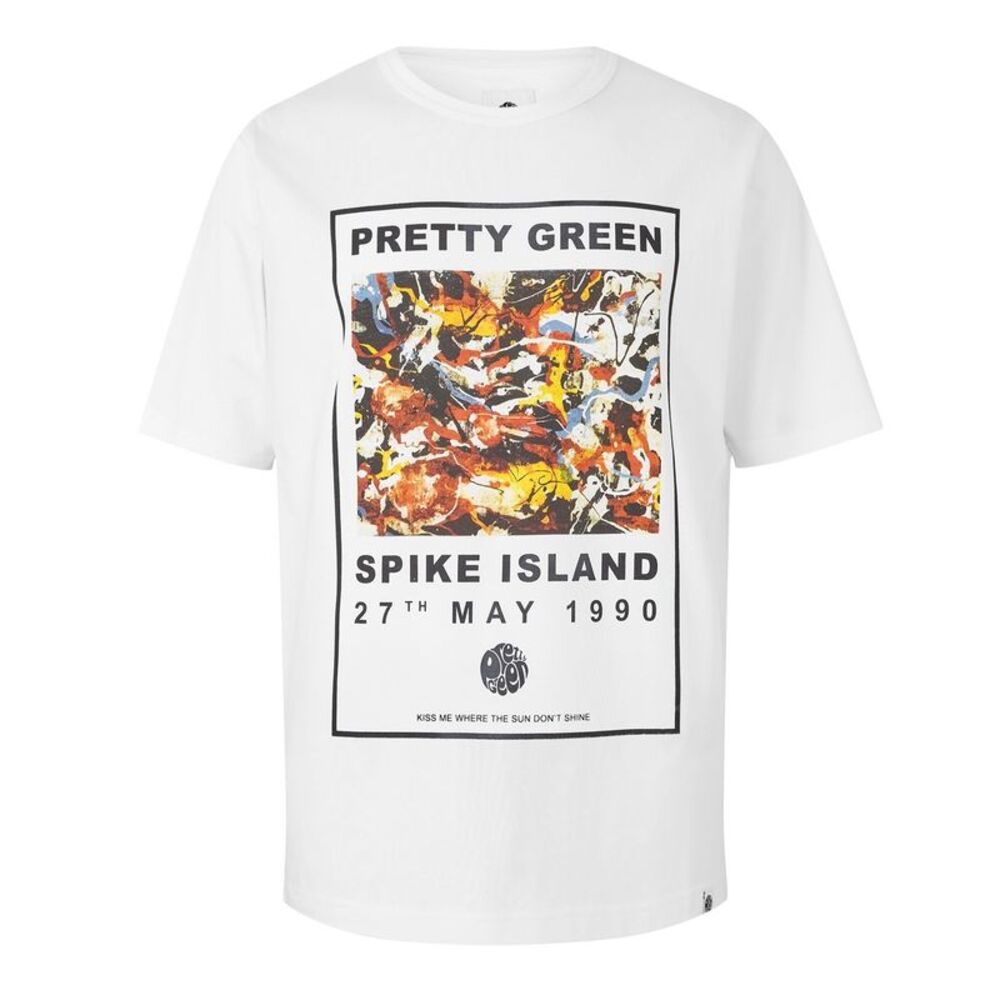 Pretty Green Mens Spike Island Graphic Print T-Shirt / White